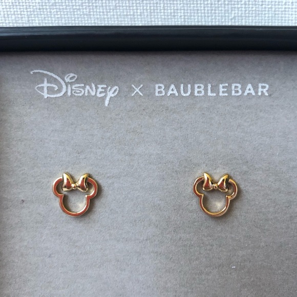 NEW Disney X BaubleBar Minnie Mouse Gold Outline Stud Earrings - Picture 2 of 4